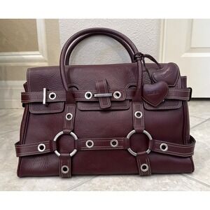 VTG Luella Giselle RED Leather Top Handle Satchel Handbag Heart Tote Buckle Bag